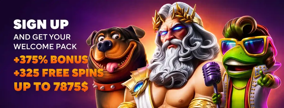 Dazard Casino welcome pack banner: 375% bonus and 325 free spins up to 7,875