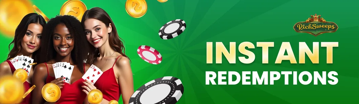 Rich Sweeps casino lobby banner promoting instant prize redemptions