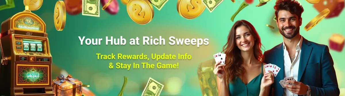 Rich Sweeps account banner: your hub at Rich Sweeps to track rewards